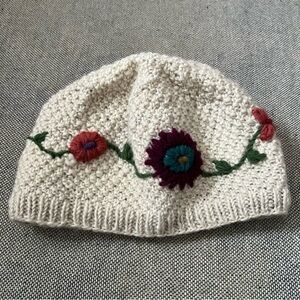 Lost Horizons FLORAL Knit Wool Winter Hat Beanie - handmade in NEPAL